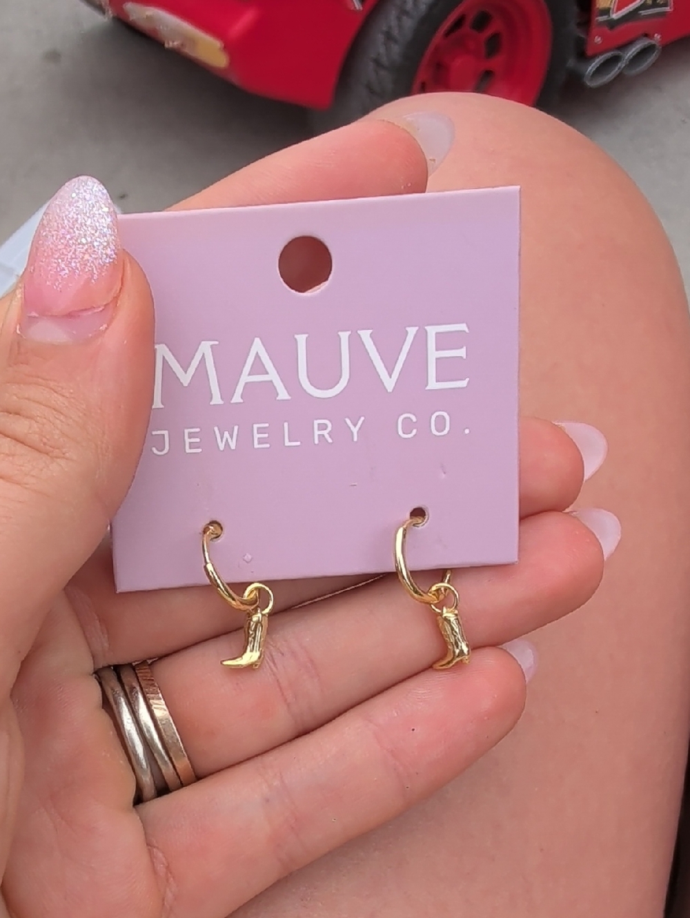 Mauve Gold Cowboy Boot Hoop Earrings